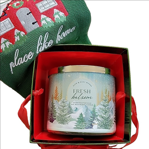 Holiday Kitchen Cotton Towel Set And Bath & Body Works Balsm Candle Gift Set NWT